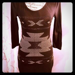Black cotton dress with embellished design